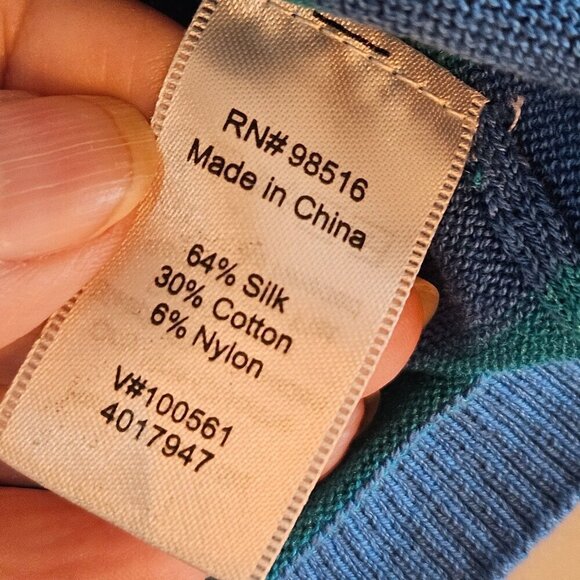 NEW! Coldwater Creek Size XL 16 Silk Cotton Blue Stripe Short Sleeve Knit Top - Picture 7 of 10